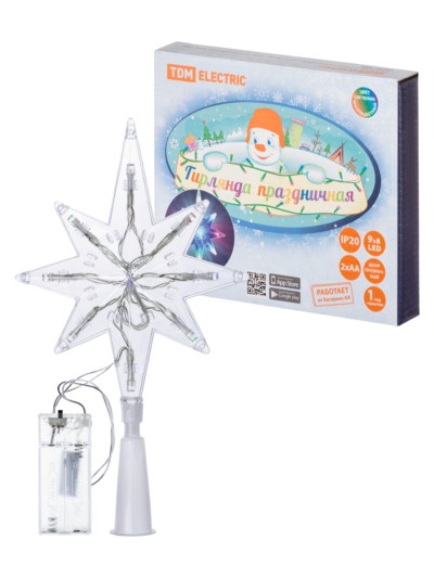 Декоративный элемент на ёлку светодиодный “Звезда” 9LED, 20см, мультиколор, 2хAA , TDM