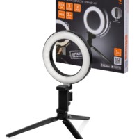 Лампа кольцевая светодиодная 16 см 6Вт 2700 6400К штатив наст. диммер USB TDM
