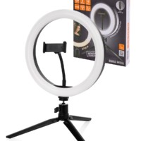 Лампа кольцевая светодиодная 26 см 12Вт 2700 6400К штатив наст. диммер USB TDM