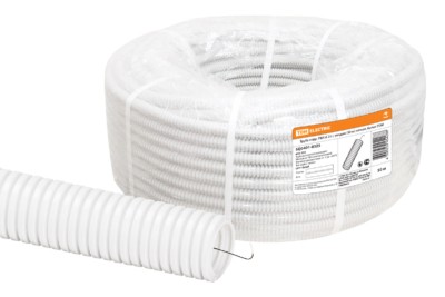 Гофротруба ПВХ для кабеля d25 с протяжкой 50м лёгкая, белая TDM SQ0401-0325