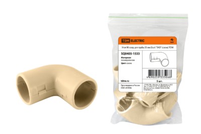 Угол 90 соед. для трубы 25 мм (5шт) “ЭКО” (сосна) TDM