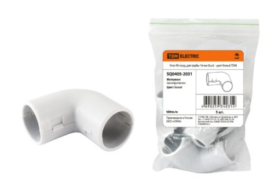 Угол 90 соед. для трубы 16 мм (5шт) – цвет белый TDM