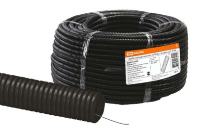 Гофротруба ПНД для кабеля d20мм с протяжкой 100м лёгкая черная TDM SQ0413-0002
