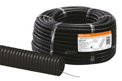 Гофротруба ПНД для кабеля d50мм с протяжкой 25м лёгкая черная TDM SQ0413-0006