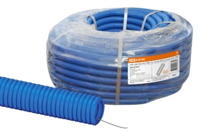 Гофротруба ПНД для кабеля d32мм с протяжкой 50м лёгкая синяя TDM SQ0413-0024
