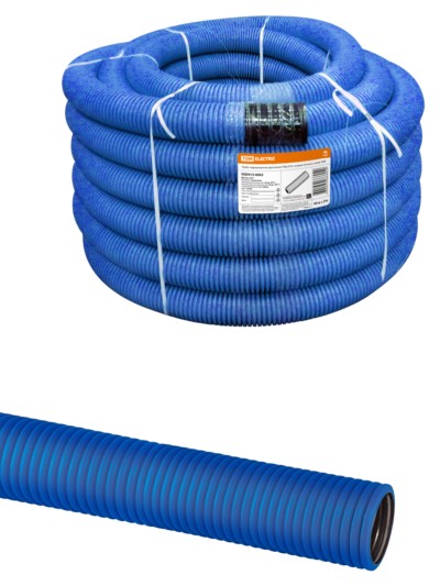Гофротруба ПНД для кабеля двустенная d63мм с протяжкой 50м синяя TDM SQ0413-6063