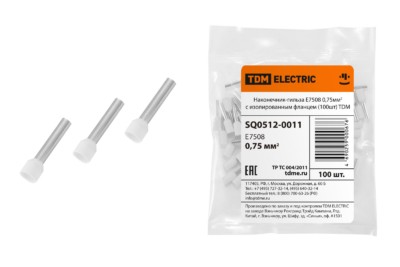 Наконечник кабельный НШви Е7508 0,75мм2 100шт/уп TDM