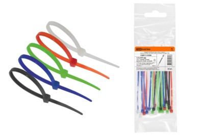 Хомуты 3,6х200 цветные набор  5 цветов (черный, белый, красный, синий, зеленый) (25 штук) TDM