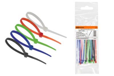 Хомуты 4,8х400 цветные набор 5 цветов (черный, белый, красный, синий, зеленый) (25 штук) TDM