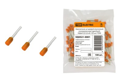 Наконечник кабельный НШвИ двойной 2 0,5×8 оранжевый 100шт/уп TDM