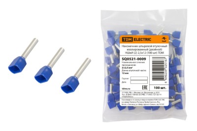 Наконечник кабельный НШвИ двойной 2 2,5х12 синий 100шт/уп TDM