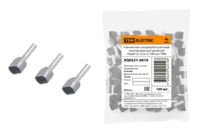 Наконечник кабельный НШвИ двойной 2 4,0х12 серый 100шт/уп TDM