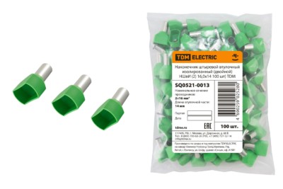 Наконечник кабельный НШвИ двойной 2 16,0х14 зеленый 100шт/уп TDM