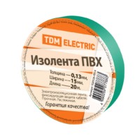 Изолента ПВХ 0,13*15мм Зеленая 20метров TDM