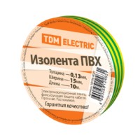 Изолента ПВХ 0,13*15мм Желто-Зеленая 10метров TDM
