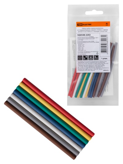 Набор трубок термоусаживаемых, не поддерживающих горение, клеевых, 7 цветов, длиной 10 см ТТкНГ(3:1) “Полицвет 2,4/0,8 TDM”
