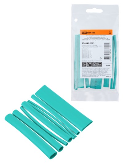 Набор трубок термоусаживаемых, не поддерживающих горение, клеевых, 8 типоразмеров, длиной 10 см ТТкНГ(3:1) “Моноцвет-диапазон, зеленый TDM”
