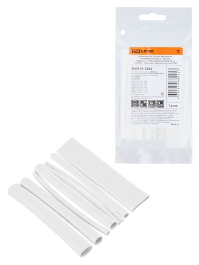 Набор трубок термоусаживаемых, не поддерживающих горение, клеевых, 8 типоразмеров, длиной 10 см ТТкНГ(3:1) “Моноцвет-диапазон, белый TDM”