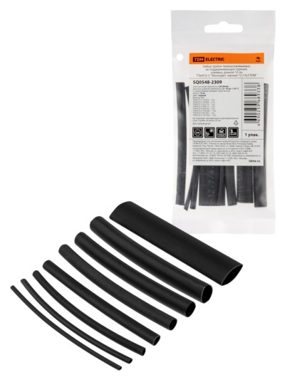 Набор трубок термоусаживаемых, не поддерживающих горение, клеевых, 8 типоразмеров, длиной 10 см ТТкНГ(3:1) “Моноцвет-диапазон, черный TDM”