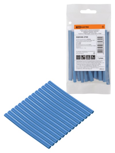 Набор трубок термоусаживаемых, не поддерживающих горение, клеевых, длиной 10 см ТТкНГ(3:1) “Моноцвет, синий 4,8/1,5 TDM”