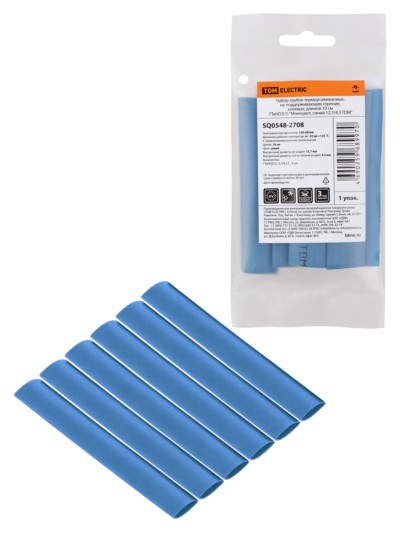 Набор трубок термоусаживаемых, не поддерживающих горение, клеевых, длиной 10 см ТТкНГ(3:1) “Моноцвет, синий 12,7/4,3 TDM”