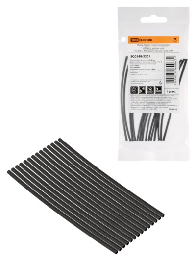 Набор трубок термоусаживаемых, не поддерживающих горение, клеевых, длиной 10 см ТТкНГ(3:1) “Моноцвет, черный 1,5/0,6 TDM”