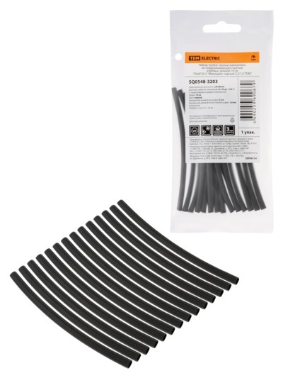 Набор трубок термоусаживаемых, не поддерживающих горение, клеевых, длиной 10 см ТТкНГ(3:1) “Моноцвет, черный 3,2/1,0 TDM”