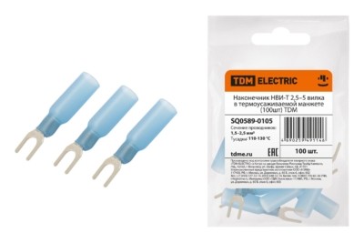 Наконечник кабельный НВИ-Т 2,5–5 вилка в термоусаживаемой манжете 100шт/уп TDM