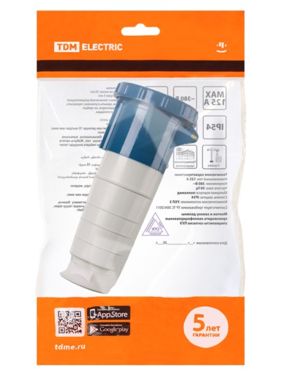 Розетка 233 переносная 2Р+РЕ 63А 220В IP54 TDM — изображение 6