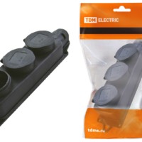 Розетка трехместная с заглушками каучук 2Р+РЕ 16А 250В IP44 TDM