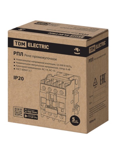 Реле промежуточное РПЛ-140М УХЛ4Б, 16А, 110В 50Гц, 4НО TDM — изображение 8