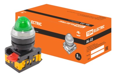 Лампа AL 22 сигнальная d22мм зеленый неон/230В цилиндр TDM