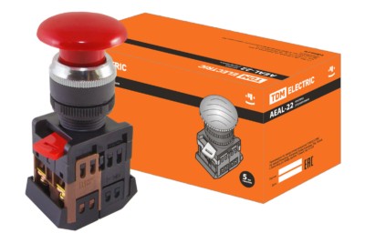 Кнопка AEAL-22 “Грибок”с фиксацией красный d22мм 230В 1з+1р TDM