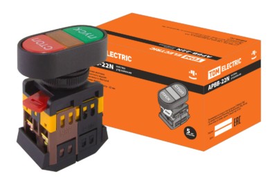 Кнопка APВВ-22N “Пуск-Стоп” d22мм неон/230В 1з+1р TDM