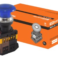 Кнопка AELA-22 “Грибок” синий d22мм неон/230В 1з+1р TDM