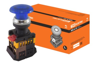 Кнопка AELA-22 “Грибок” синий d22мм неон/230В 1з+1р TDM