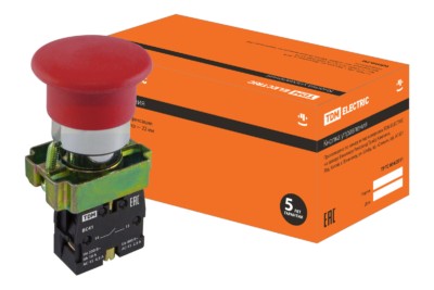 Кнопка грибовидная SB2-BС41 с возвратом, 1НО, d22 мм, красная, IP40 TDM
