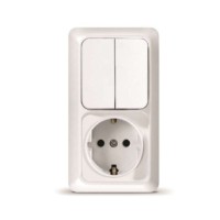 Блок ОП Олимп 2-кл. вык.+ роз. с заземл. верт. бел. UNIVersal О0040