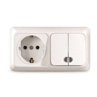 Блок ОП Олимп 2-кл. вык. с подсветкой + роз. с заземл. горизонт. бел. UNIVersal О0037