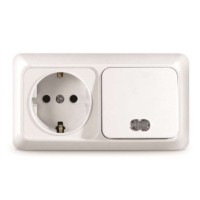 Блок ОП Олимп 1-кл. вык. с подсветкой + роз. с заземл. горизонт. бел. UNIVersal О0036