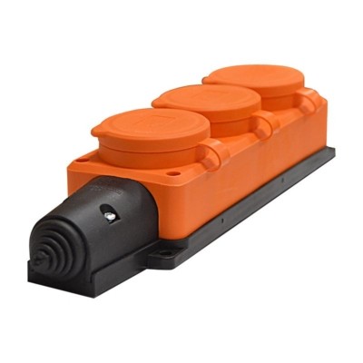 Колодка 3-м 1ф “КОМПАКТ” с заглушками каучук оранж. UNIVersal 3034