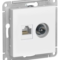 Розетка двойная AtlasDesign ТВ + компьютерная RJ45 кат. 5Е лотос SE ATN001389