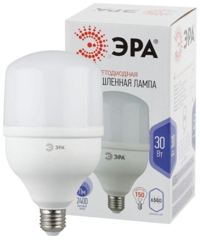 Лампа СДЛ высокомощная STD LED POWER T100-30W-6500-E27 30Вт T100 колокол 6500К холод. бел. E27 2400Лм Эра Б0027004