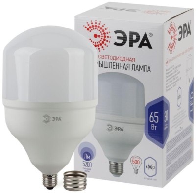 Лампа СДЛ высокомощная STD LED POWER T160-65W-6500-E27/E40 65Вт T160 колокол 6500К холод. бел. E27/E40 (переходник в компл.) 5200Лм Эра Б0027924