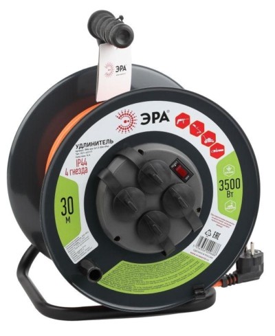 Удлинитель силовой ЭРА RMx-4es-3×1.5-30m-IP44 на металлической катушке с/з 4-м 30м ПВС 3х1.5мм2