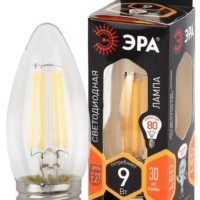 Лампа СДЛ филаментная F-LED B35-9w-827-E27 B35 9Вт свеча E27 тепл. бел. Эра Б0046993