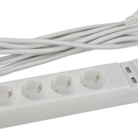 Удлинитель сетевой с фильтром 5х1.5м с/з 10А IP20 2хUSB ПВС 3х0.75 с выкл. бел. Эра Б0019037