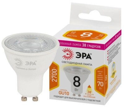 Лампа СДЛ STD LED Lense MR16-8W-827-GU10 GU10 8Вт линзованная софит тепл. бел. свет Эра Б0054941