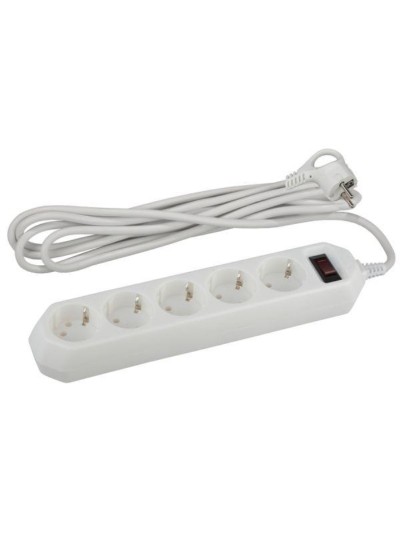 Удлинитель сетевой с фильтром 5х5м с/з 10А IP20 USF-5es-5m-W ПВС 3х0.75 с выкл. бел. Эра Б0019738