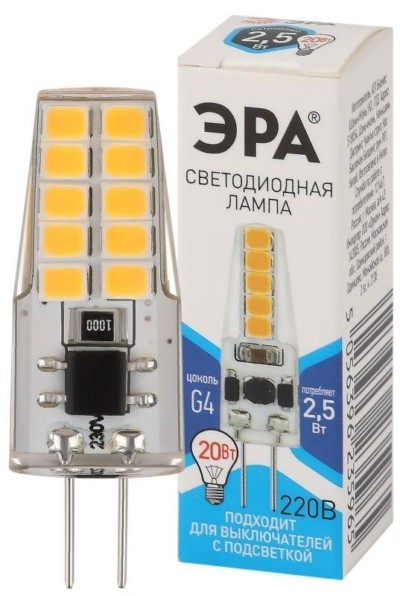 Лампа СДЛ LED-JC-2.5W-220V-SLC-840-G4 JC 2.5Вт капсульная 4000К нейтр. бел. G4 220В Эра Б0049092